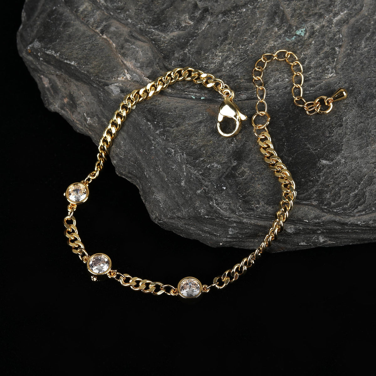 Yellow Gold Plated Trendy Cuban, Curb Link Cubic Zirconia Bracelet