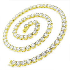925 Sterling Silver 7mm Round Cut Tennis Necklace, Yellow Gold Plated