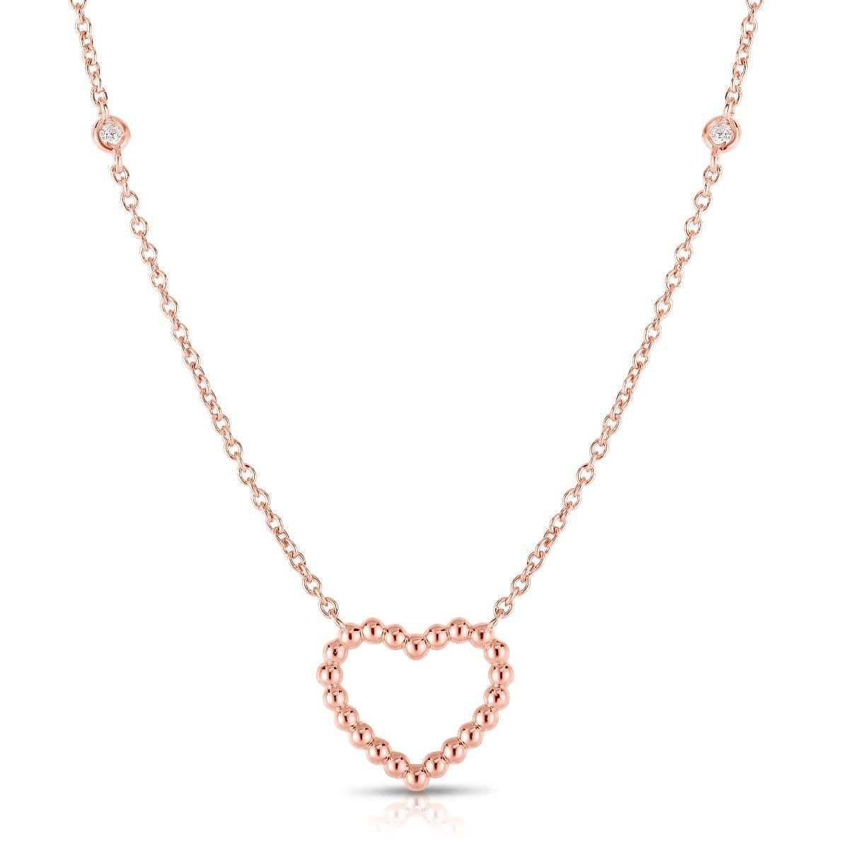 14K Gold Open Heart Diamond Pendant Necklace