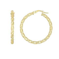 14K Yellow Gold Textured Rope Style Hoop Earrings