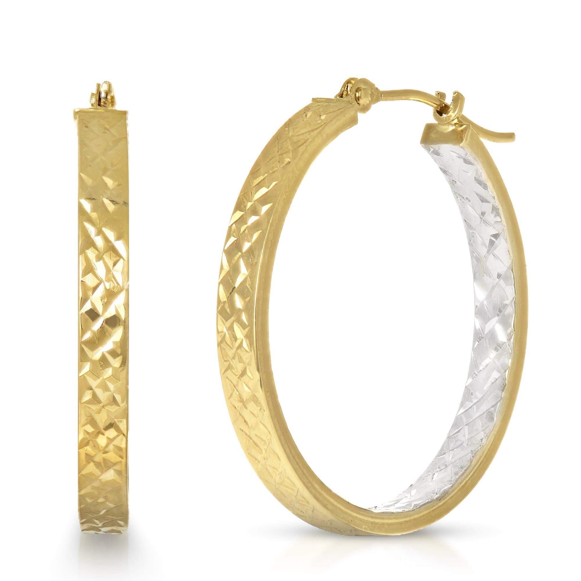 14K Gold Italian Diamond Cut Two-Tone Inside Out Hoop Earring