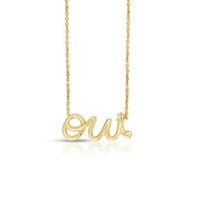 14K Yellow Gold Script "Oui" Diamond Accent Pendant Necklace