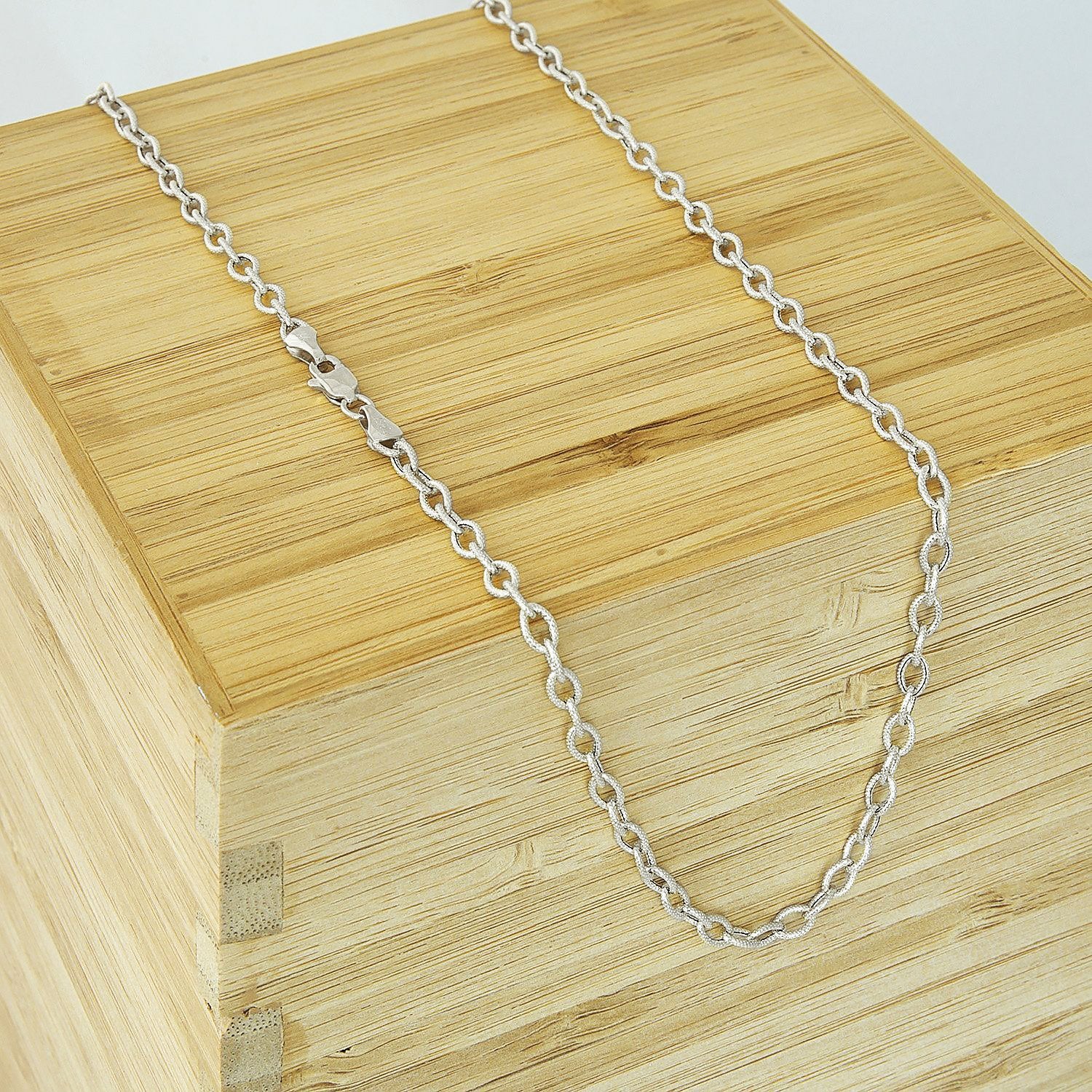 14K White Gold 3.5mm Textured Cable Chain
