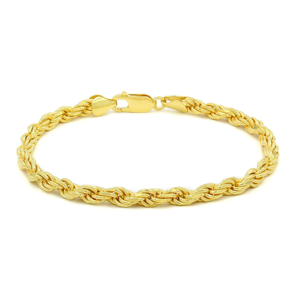 14K Yellow Gold 5mm Solid Rope Diamond Cut Bracelet 8"