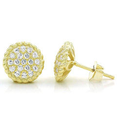 925 Sterling Silver Gold Plated Micro Pave Braided Round Stud Earrings