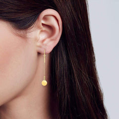 14K Yellow Gold Diamond Cut Bead Coin Disc Drop Earrings