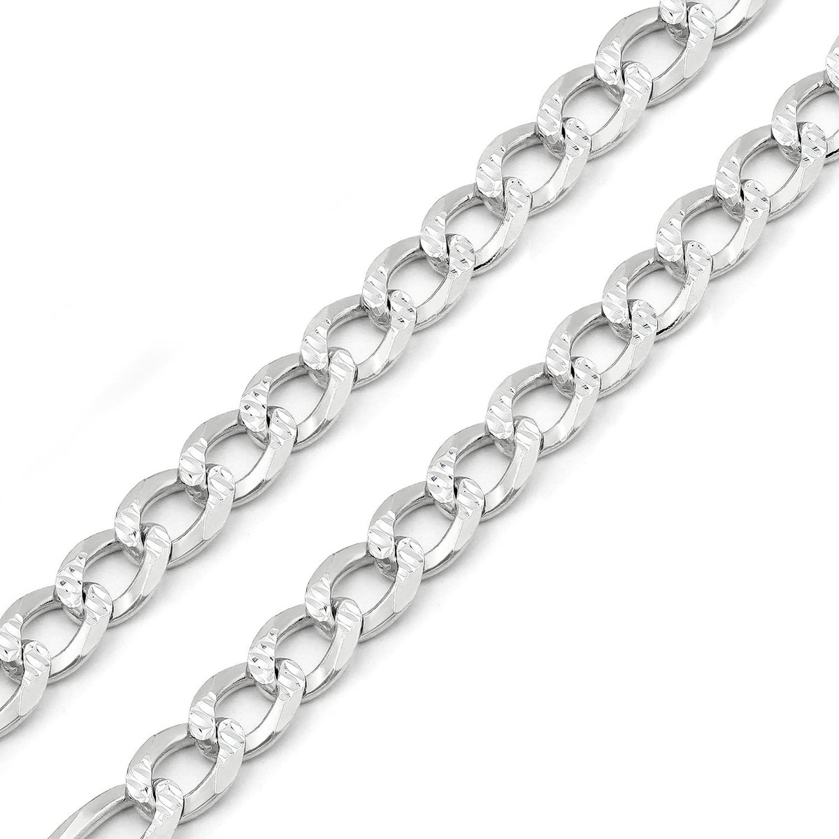 925 Sterling Silver 8.5mm Solid Cuban Diamond Cut Pave Curb Link Chain