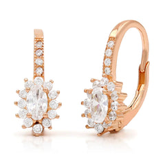 925 Sterling Silver Rose Gold Plated Oval Halo Leverback Drop Earrings