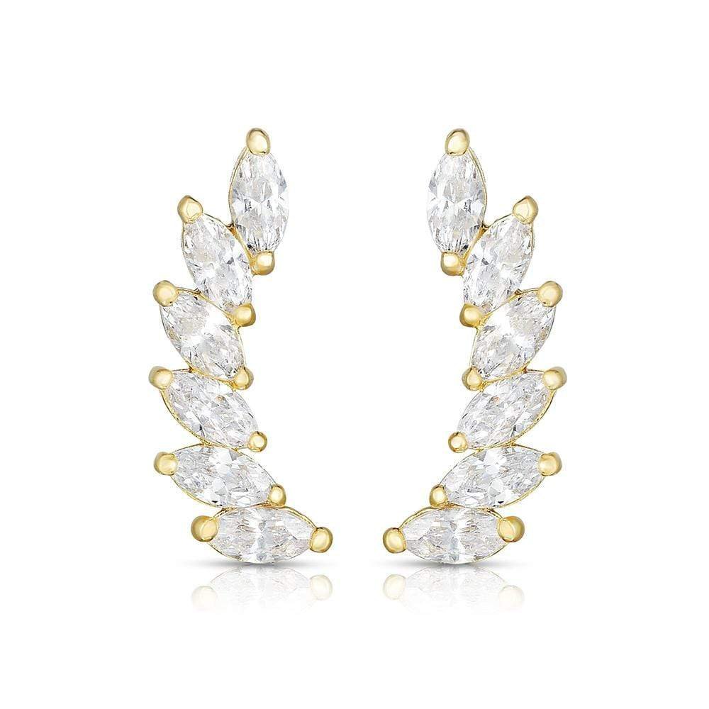 14K Yellow Gold Marquee Studded Crystal Ear Climber Earrings