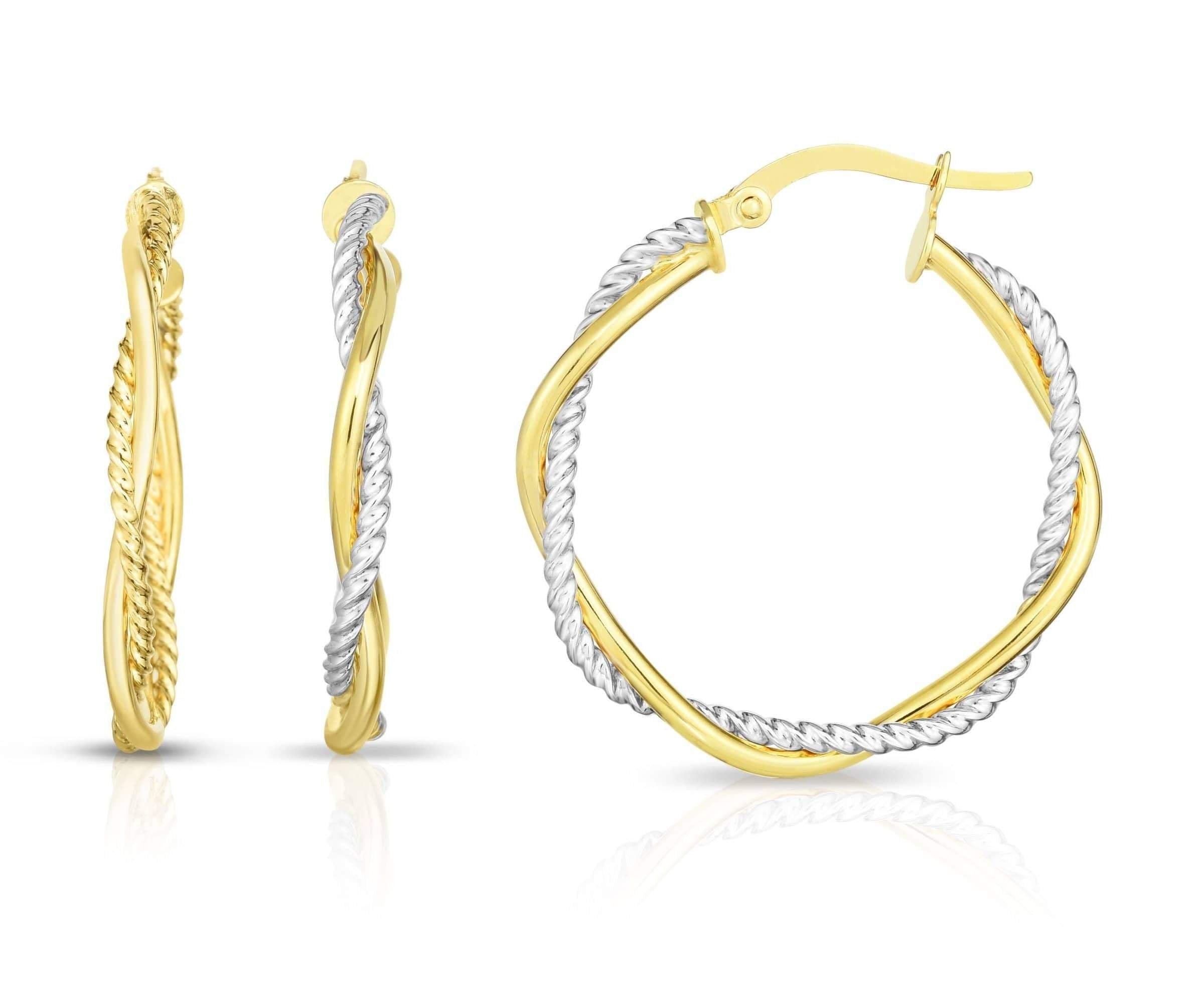 14K Gold Braided Round Fancy Hoop Earrings