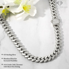 925 Sterling Silver Micro Pave Miami Cuban Edged Chain or Bracelet, Iced Out Lock