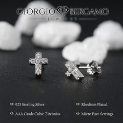 925 Sterling Silver CZ Cross & Solitaire Stud Earring Set