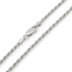 925 Sterling Silver 2.5mm Solid Rope Diamond Cut Rhodium Chain