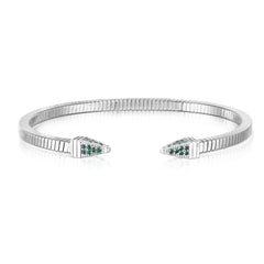 925 Sterling Silver Micro Pave Pointed Candy Cuffed Coil Bracelet