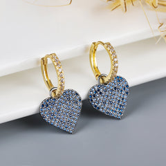 Gold Plated Micro Pave Heart Dangle Drop Earrings