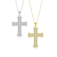 925 Sterling Silver Micro Pave Cross Pendant Necklace,