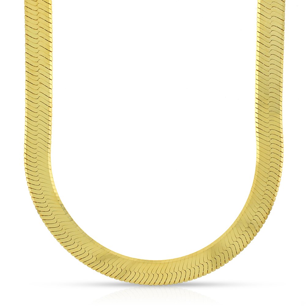 925 Sterling Silver 9.5mm Flat Herringbone Link Yellow Gold Plated Chain