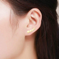 14K Yellow Gold Studded Ear Climber Dainty Earrings