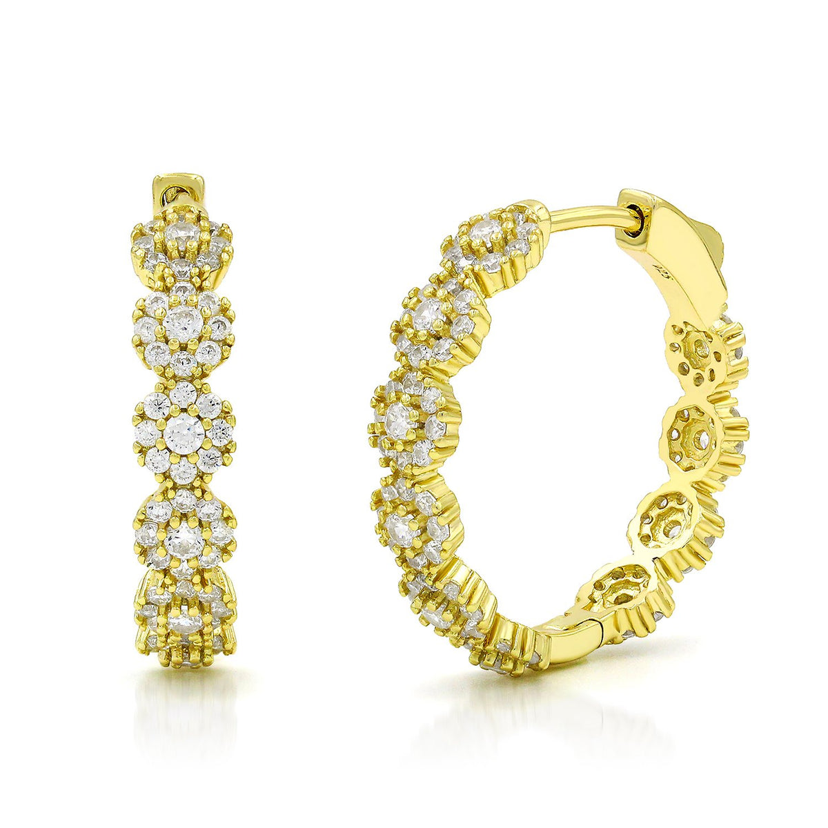 925 Sterling Silver Micro Pave Cluster Hoop Earrings