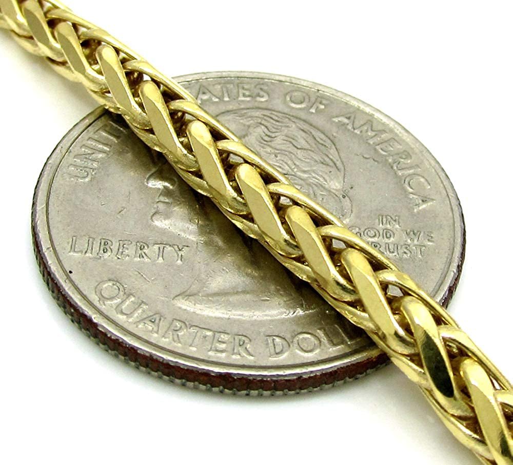 14K Yellow Gold 4mm Hollow Wheat Diamond Cut Spiga Link Chain