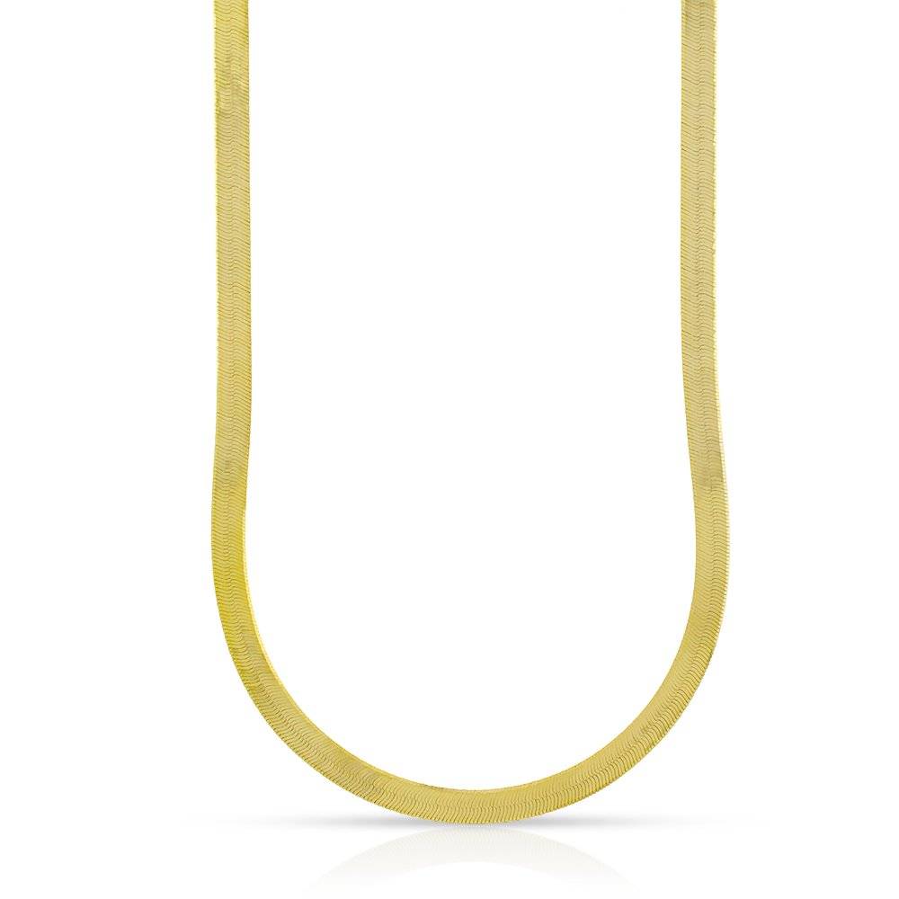 925 Sterling Silver 3mm Flat Herringbone Link Yellow Gold Plated Chain