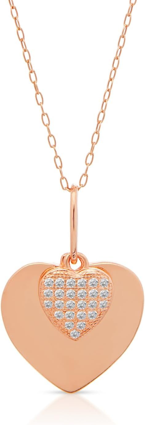 925 Sterling Silver Rose Gold Plated Double Heart Pendant Necklace