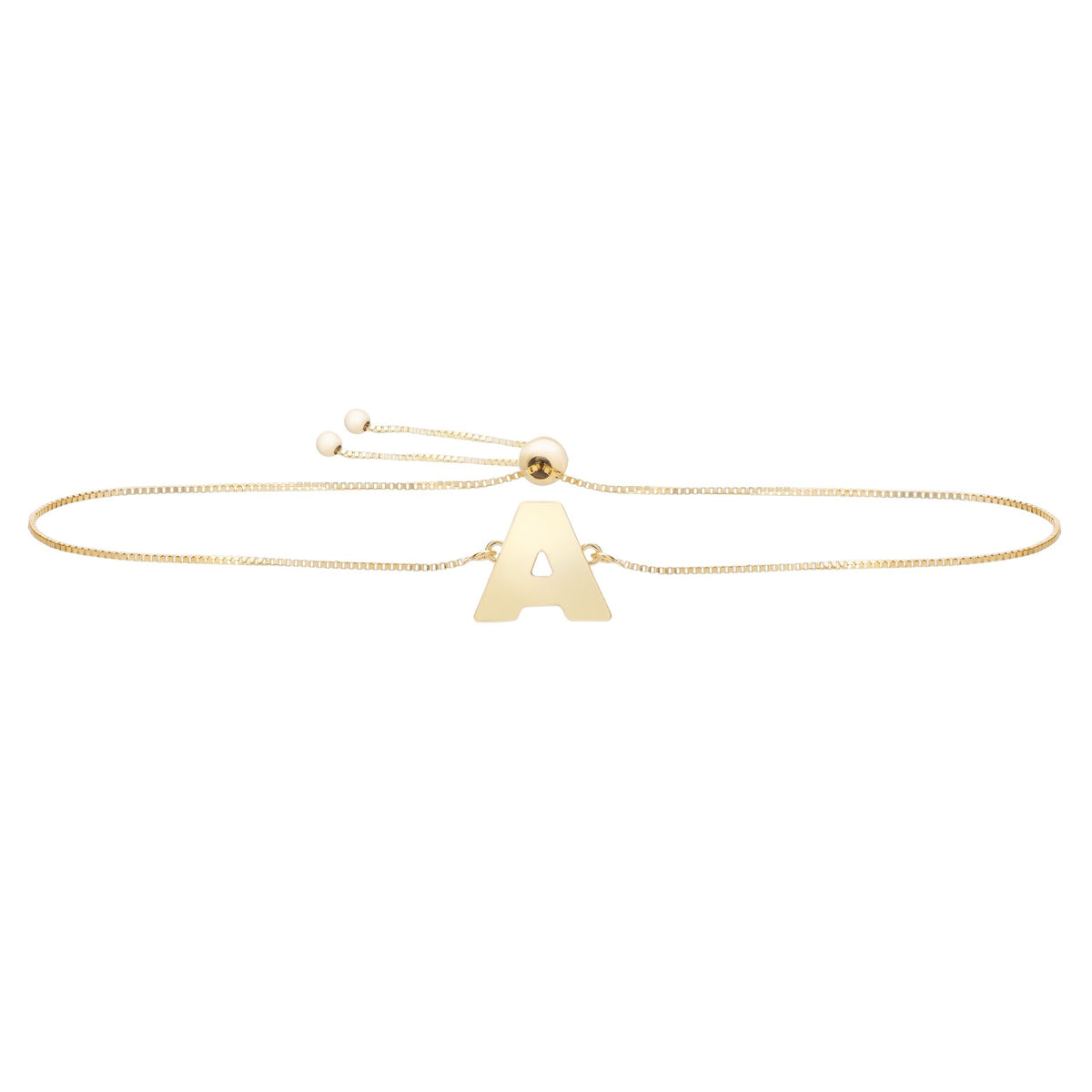 14K Yellow Gold Polished Initial Adjustable Pull Bolo Bracelet
