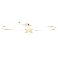14K Yellow Gold Polished Initial Adjustable Pull Bolo Bracelet