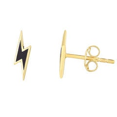 14K Yellow Gold Enamel Lightning Bold Minimalist Stud Earrings