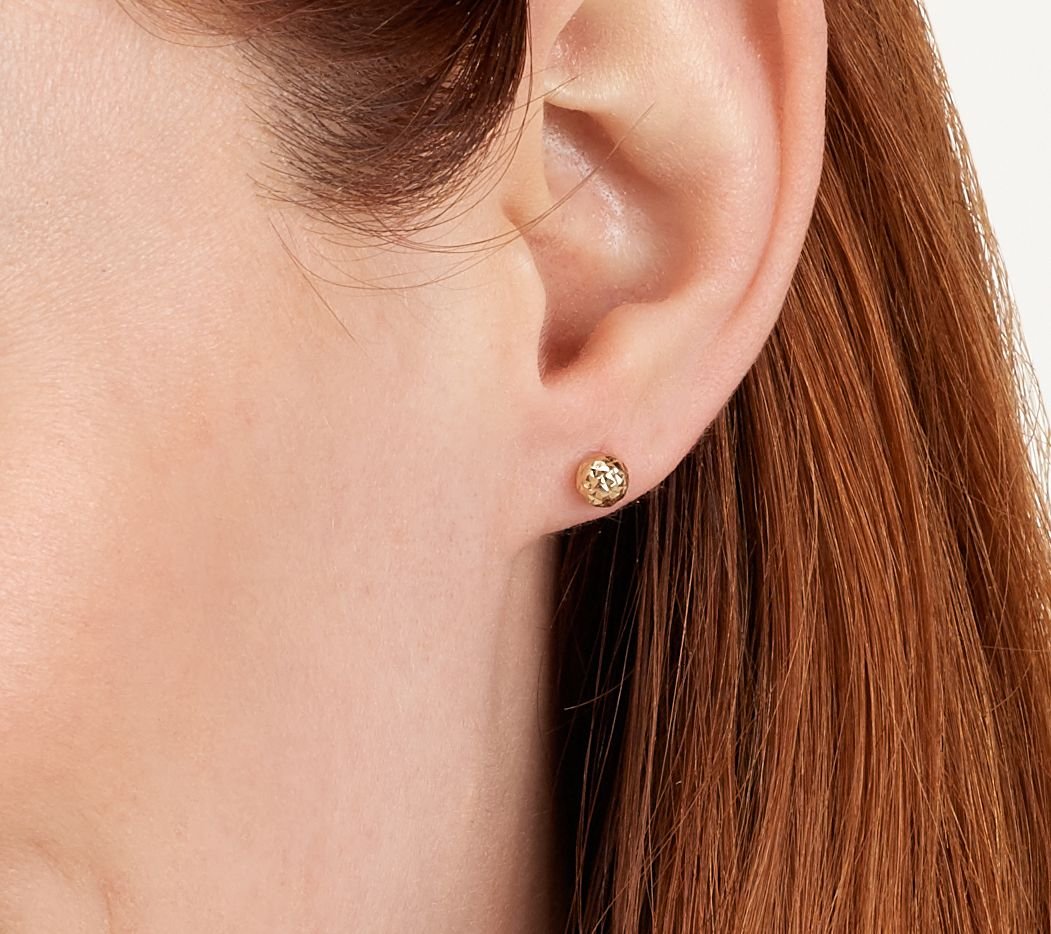 14K Gold Diamond Crystal Cut 5mm Ball Stud Earrings
