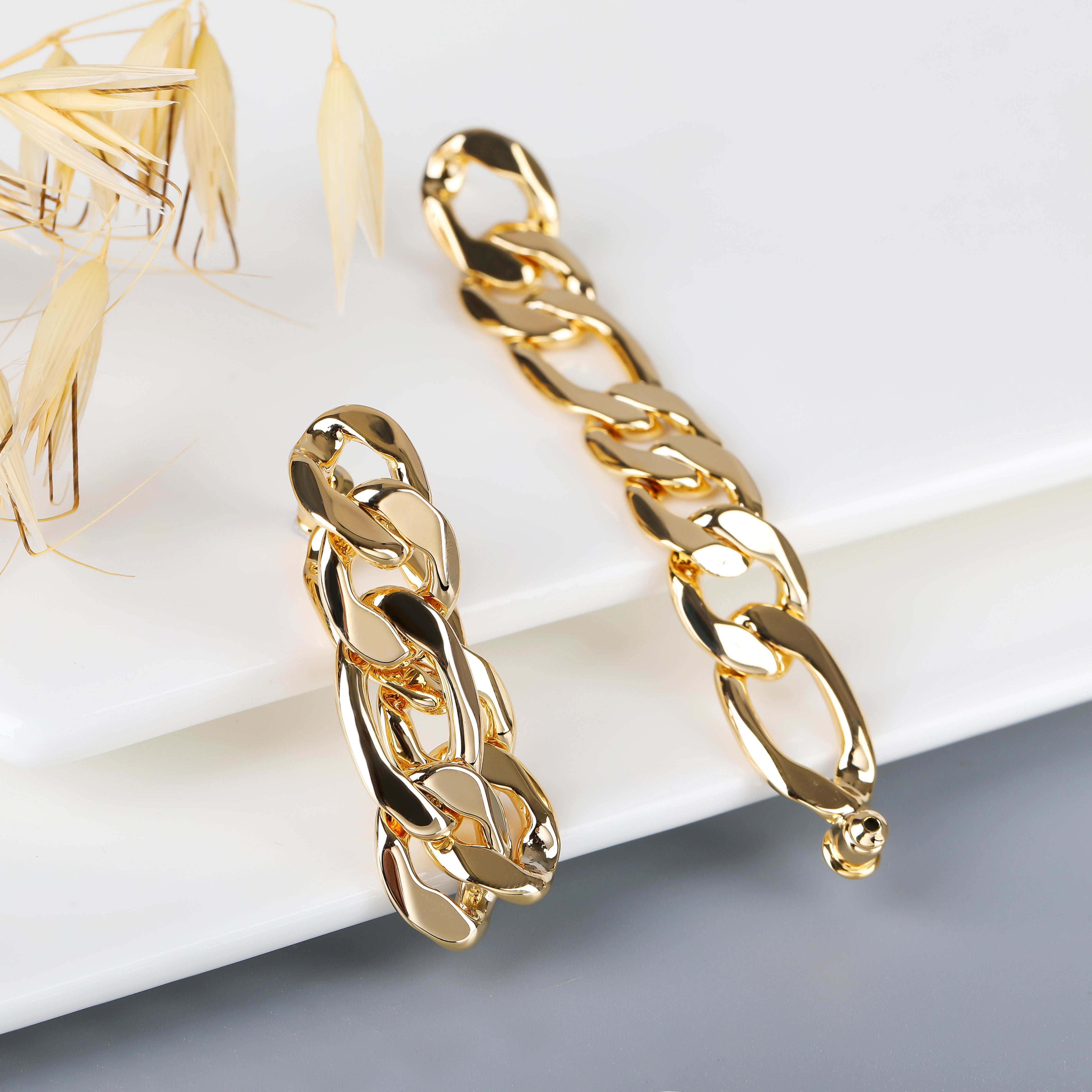 Gold Plated Chunky Figaro Link Dangle Drop Earring