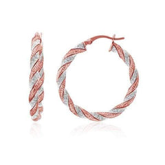 925 Sterling Silver Twisted Glitter Hoop Earrings
