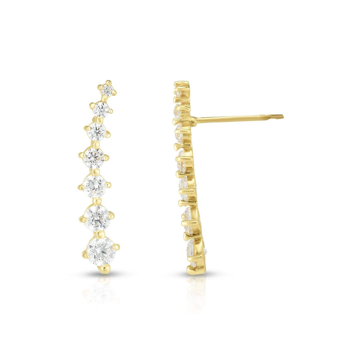 14K Yellow Gold Curved Graduated Crystal Ear Climber Earrings
