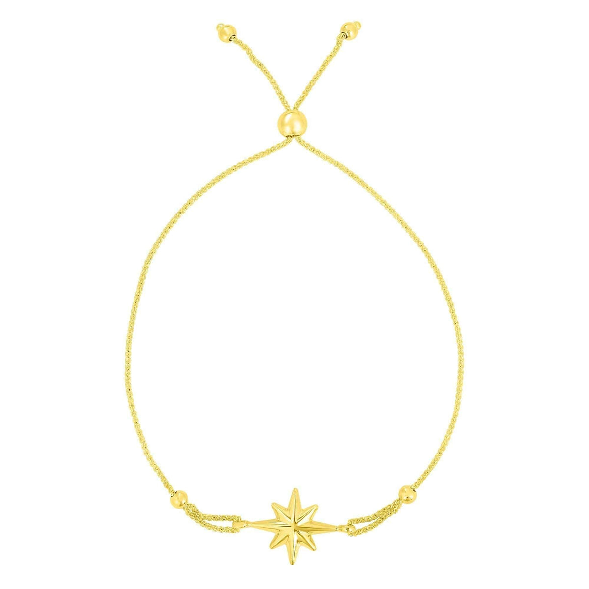 14K Yellow Gold North Star Adjustable Pull Bolo Bracelet
