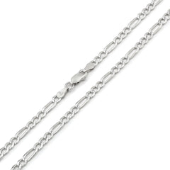 925 Sterling Silver Solid Figaro 3.5mm Diamond Cut Pave ITProLux Link Chain