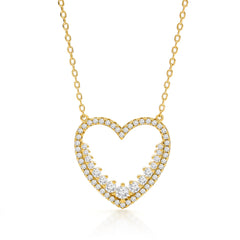 .925 Sterling Silver Open Heart Pendant Necklace, Micro Pave Cubic Zirconia, Giorgio Bergamo