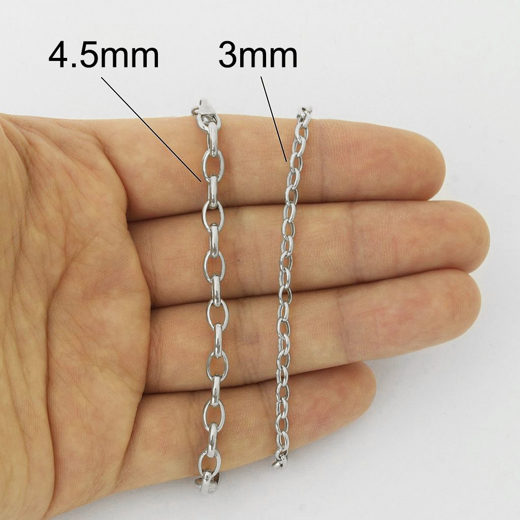 14K White Gold 3mm Oval Rolo Chain