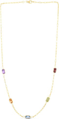 Giorgio Bergamo 14K Yellow Gold Multi Genuine Gemstone Paper Clip Necklace
