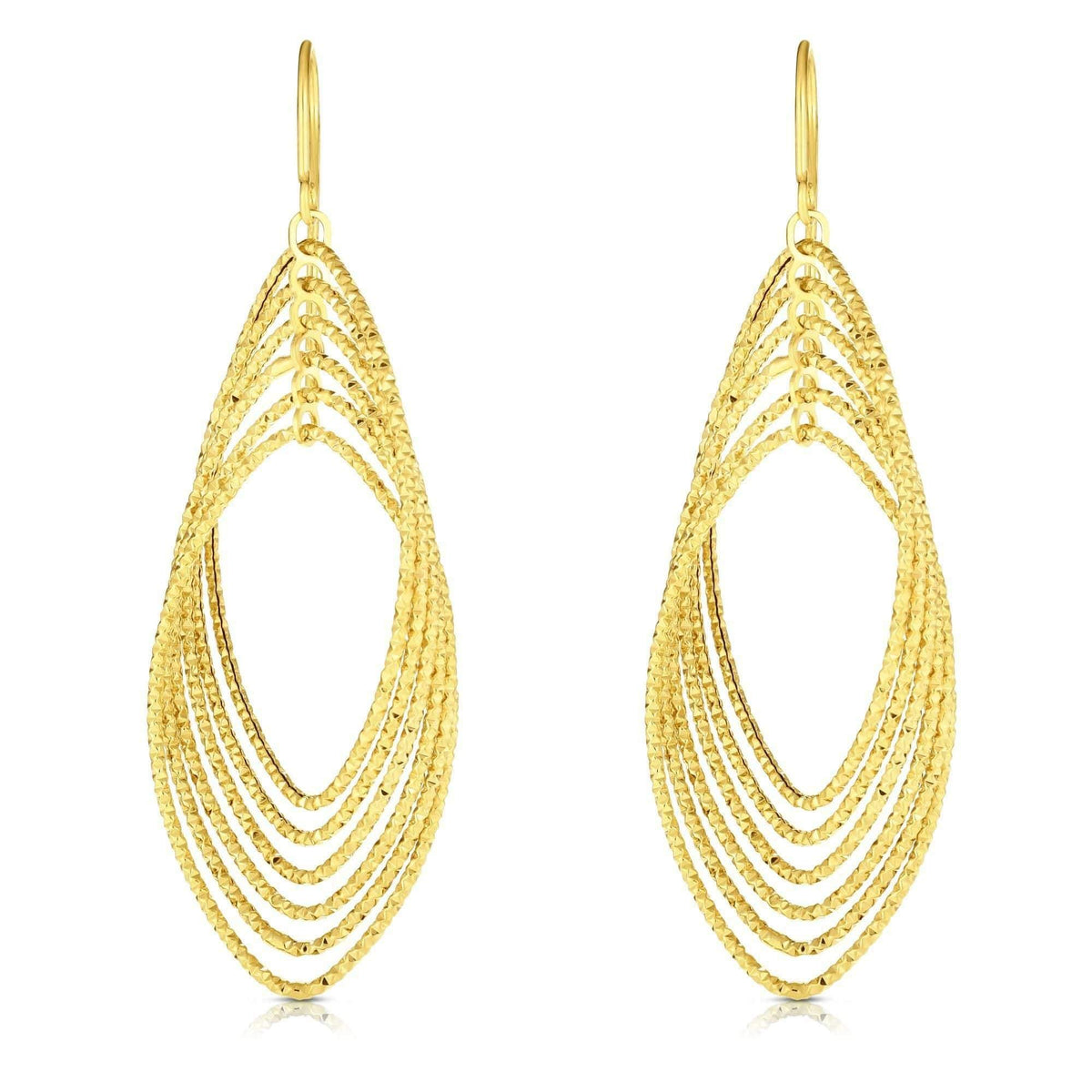 14K Yellow Gold Diamond Cut Marquise Teardrop Earring