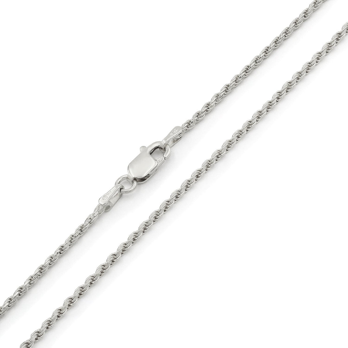 14K White Gold 1.5mm Solid Rope Diamond Cut Chain