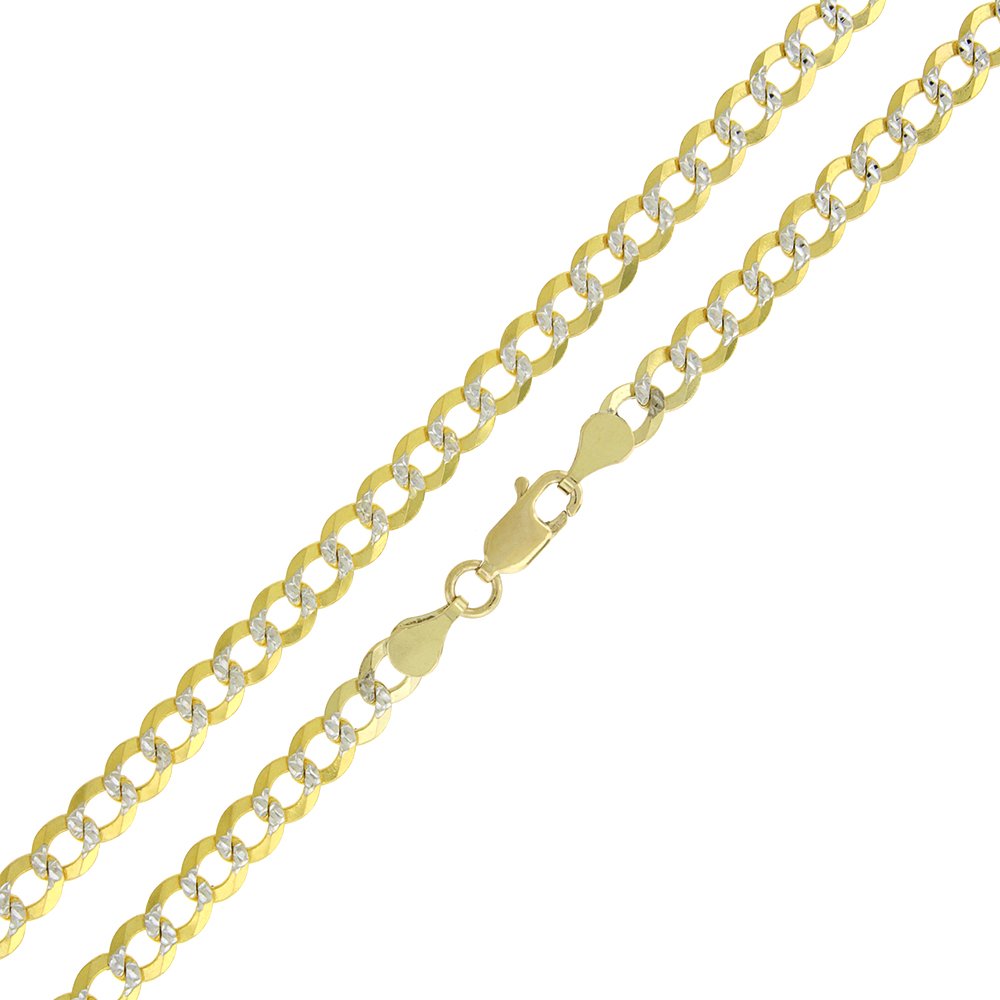 14K Yellow Gold 4.5mm Solid Cuban Diamond Cut Pave Curb Link Chain