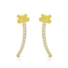 925 Sterling Silver Yellow Gold Plated Butterfly Curved Bar Stud Earrings