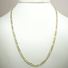 14K Yellow Gold 4mm Solid Figaro Diamond Cut Pave Link Chain