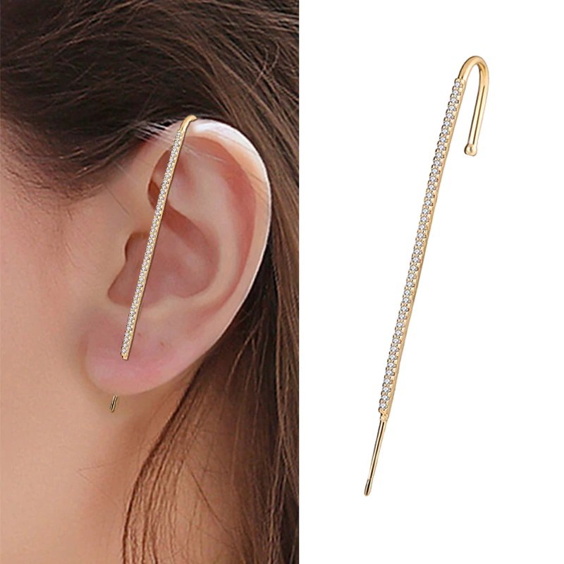 Gold Plated Ear Cuff Bar Cubic Zirconia Micro Pave Earring