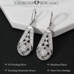 2.90 CTTW Moissanite Leverback Open Work Drop Earrings in 925 Sterling Silver