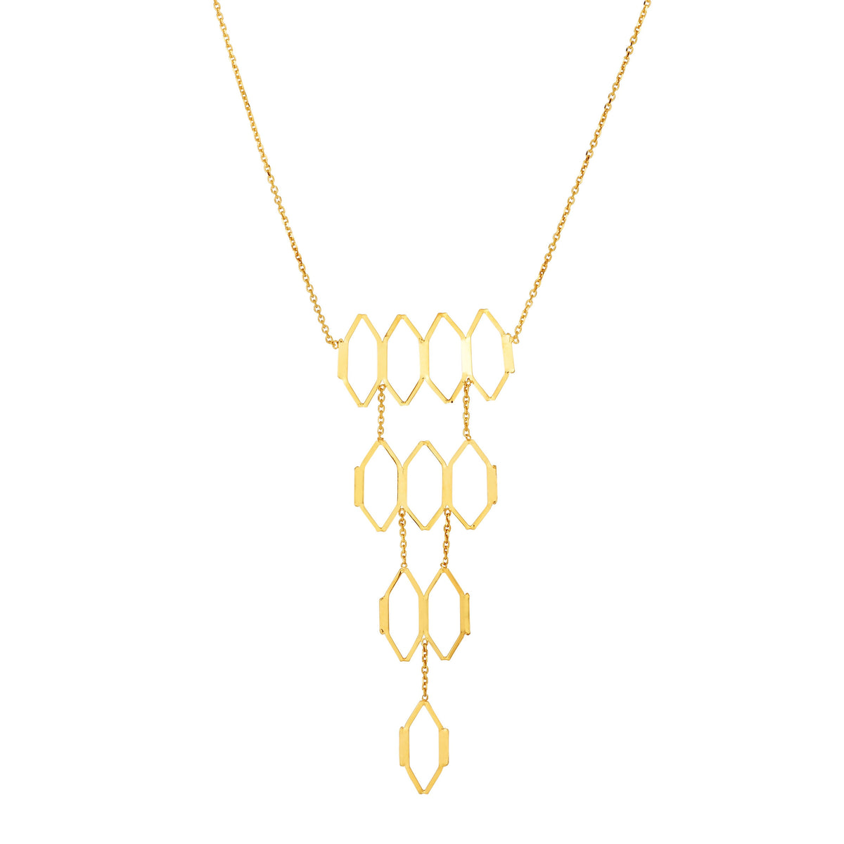 14K Yellow Gold Cascading Honeycomb Necklace