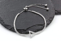 925 Sterling Silver Micro Pave Arrow Adjustabe Pull Bracelet