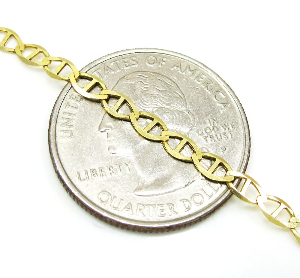 10K Yellow Gold 3mm Flat Mariner Anchor Link Chain