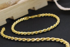14K Yellow Gold 4mm Solid Rope Diamond Cut Bracelet