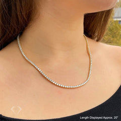 925 Sterling Silver 3mm Round Cut Tennis Necklace, Yellow Gold Plated